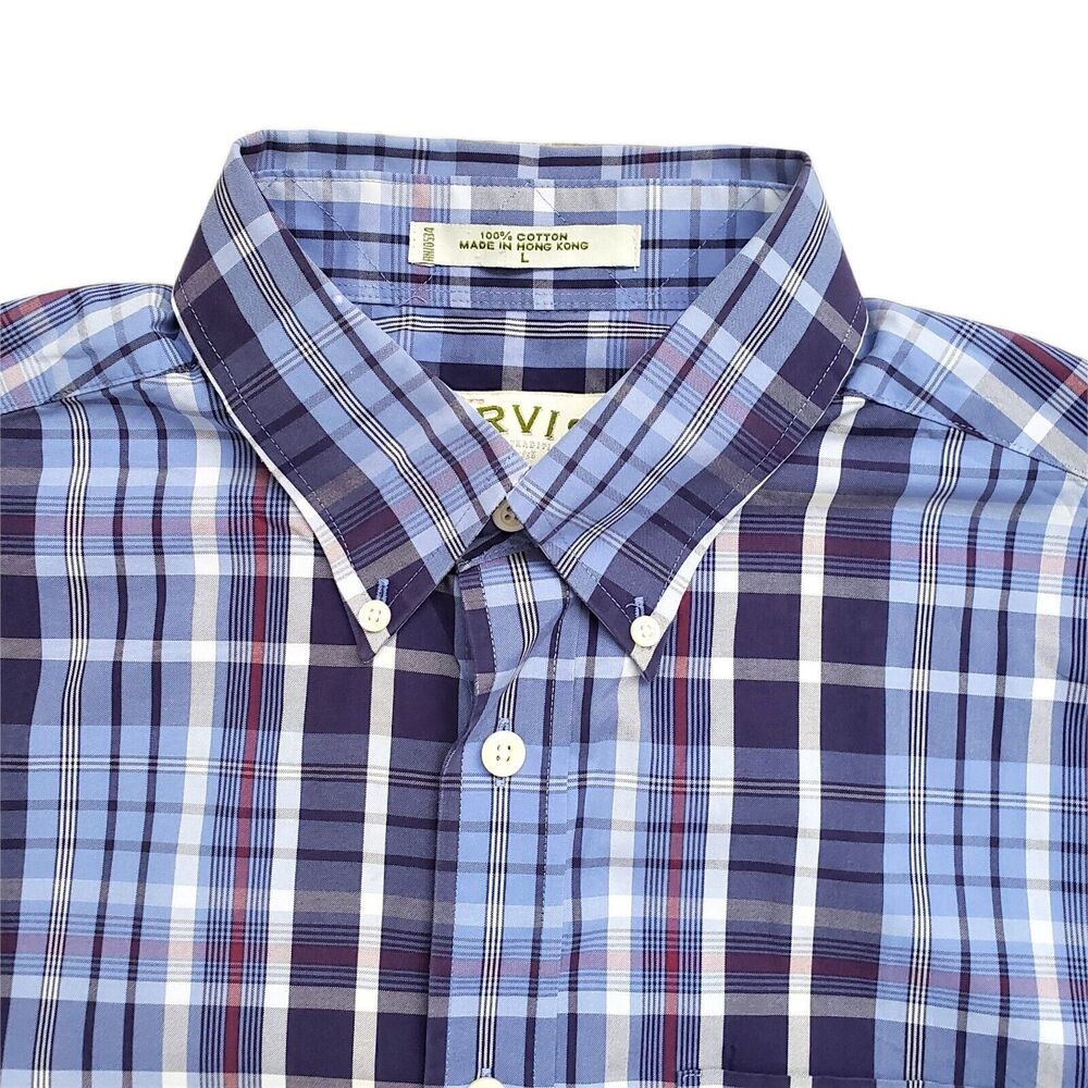 Vintage Orvis Shirt Mens Large Blue Plaid Short Sleeve Button Up